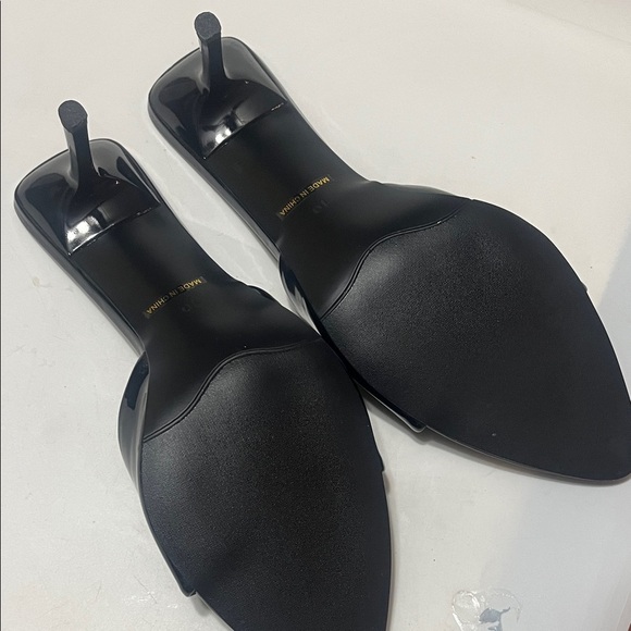 Elegant Black Women's Heels Mules Sz 10 Patent Leather Slip Ons - Picture 6 of 7